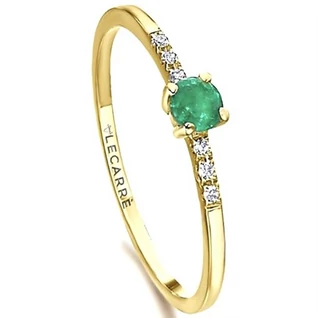 Le Carré 18 karátos sárga arany gyűrű 0,04 ct gyémánttal és smaragddal - GA138ES.13