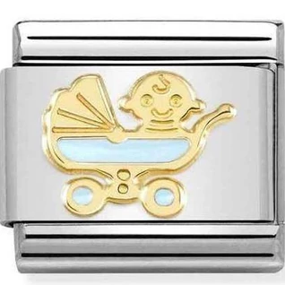 Nomination arany kék babakocsi charm - 030272/61 Nomination arany kék babakocsi charm - 030272/61