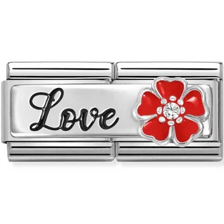 Nomination ezüst "LOVE" piros virág dupla charm  - 330734/14 Nomination ezüst "LOVE" piros virág dupla charm  - 330734/14