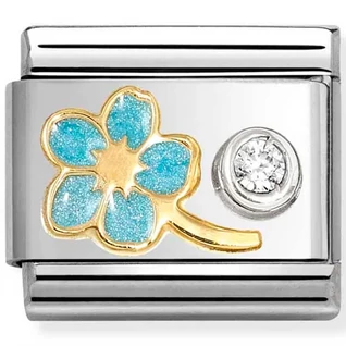 Nomination 18K arany kék glitter virág és cirkónia kő ezüst charm  - 630302/09 Nomination 18K arany kék glitter virág és cirkónia kő ezüst charm  - 630302/09