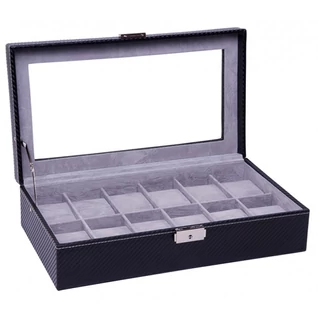 Óratartó doboz - fekete színű karbon mintás - 12 db órának