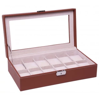 Óratartó doboz - világos barna bőr - 12 db órának