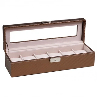 Óratartó doboz - bronz színű karbon mintás - 6 db órának