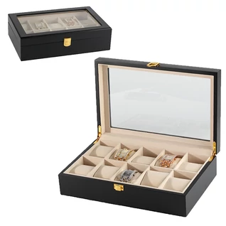 Óratartó doboz - matt fekete fa - 10 db órának