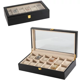 Óratartó doboz - matt fekete fa - 12 db órának