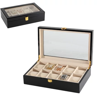 Óratartó doboz - lakk fekete fa - 10 db órának