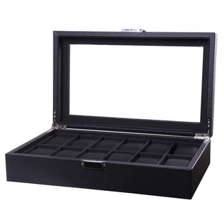 Óratartó doboz - karbon fekete bőr - 12 db órának