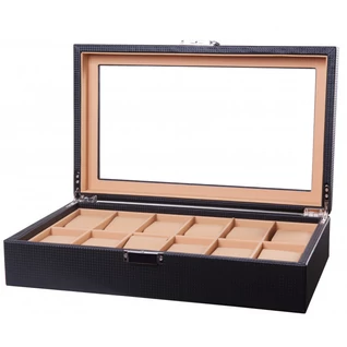 Óratartó doboz - karbon fekete bőr - 12 db órának