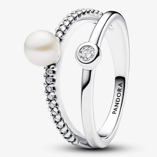 Pandora édesvízi gyöngyös dupla soros pavé gyűrű - 193147C01-48 Pandora édesvízi gyöngyös dupla soros pavé gyűrű - 193147C01-48