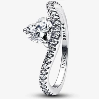 Pandora Hullámzó pavé szív gyűrű - 193661C01-50