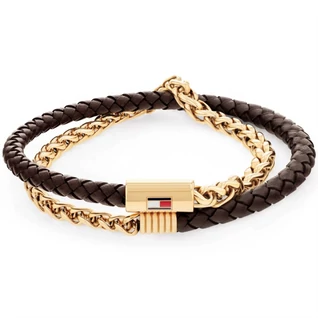 Tommy Hilfiger fekete bőr, arany láncos férfi karkötő - 2790563