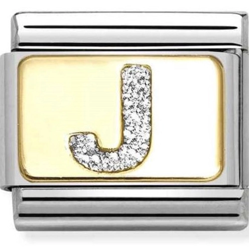 Nomination arany glitter J betű charm - 030291/10