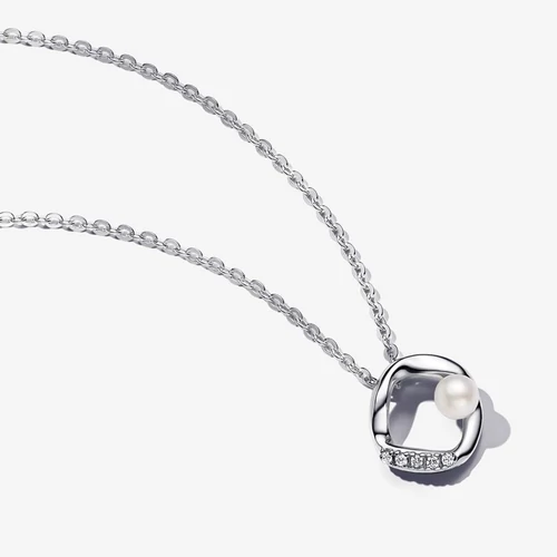 Pandora organikus formájú pavé kör és kezelt édesvízi tenyésztett gyöngy collier nyaklánc - 393303C01-45