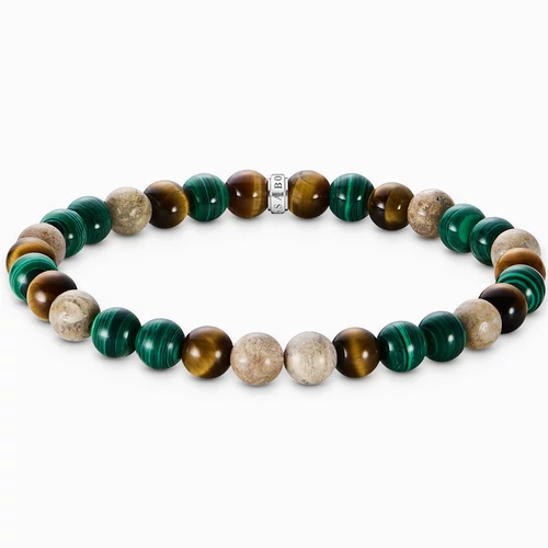 Thomas Sabo 7 mm barna és zöld gyöngyös unisex karkötő - A2193-468-7-L17